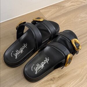 Jellypop Black Slides with Gold Accents